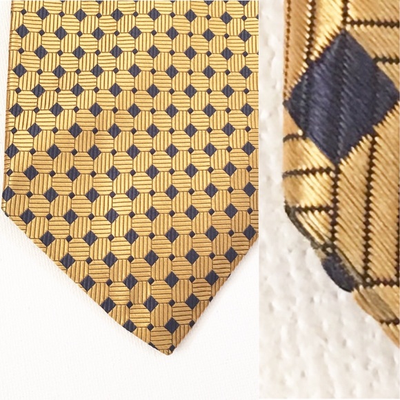 PRE-OWNED J. CREW Patterned Silk Men’s Tie, Gold/ Blue - Picture 5 of 8